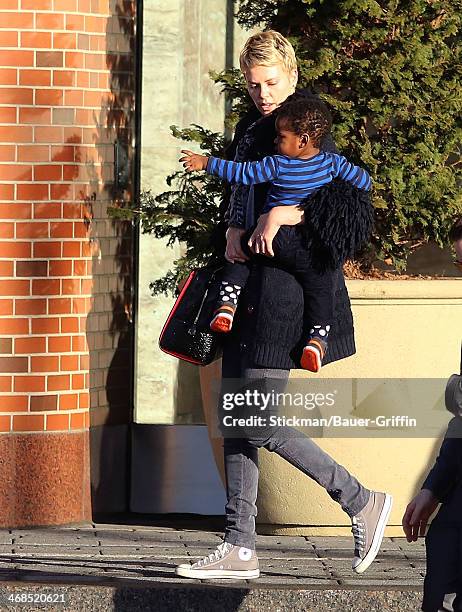 Charlize Theron is seen with her son Jackson Theron on March 24, 2013 in Boston, Massachusetts.