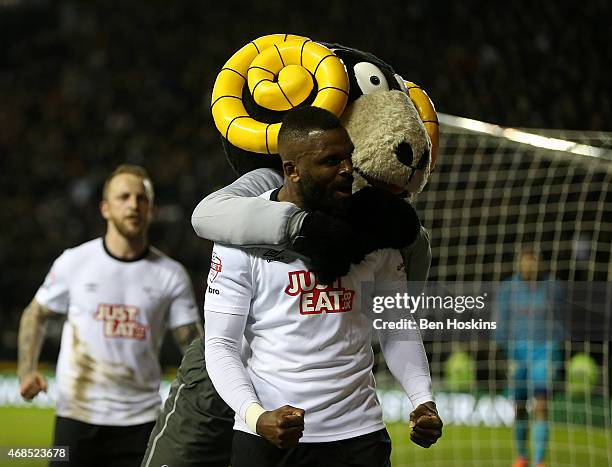 Darren Bent of Derby celebrates after scoring his team's first goal of the game during the Sky Bet Championship match between Derby County and...