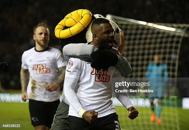 Darren Bent of Derby celebrates after scoring his team's first goal of the game during the Sky Bet Championship match between Derby County and...