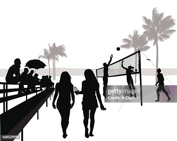 volleyballmatch - strand volleyball stock-grafiken, -clipart, -cartoons und -symbole