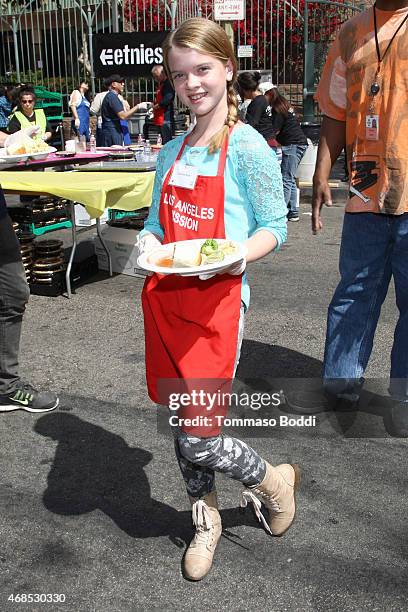 Actress Delaney Raye attends the Los Angeles Mission Easter Event held at the Los Angeles Mission on April 3, 2015 in Los Angeles, California.
