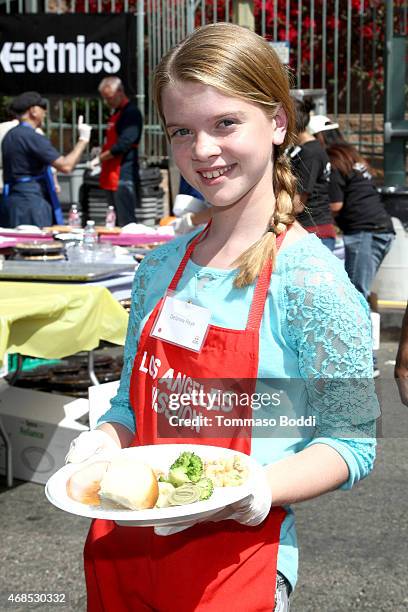 Actress Delaney Raye attends the Los Angeles Mission Easter Event held at the Los Angeles Mission on April 3, 2015 in Los Angeles, California.