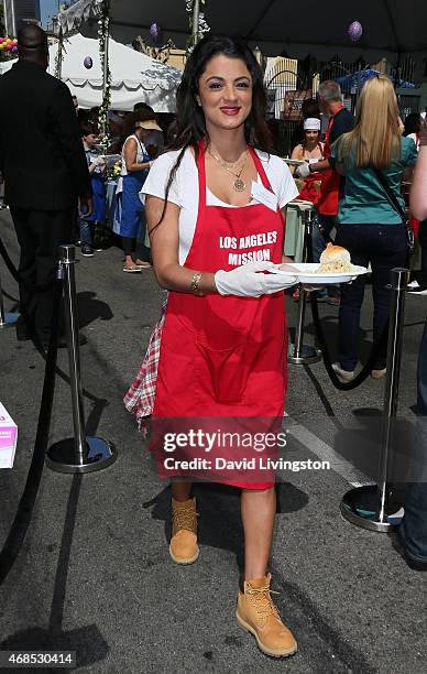 Personality Golnesa "GG" Gharachedaghi attends the Los Angeles Mission Easter event at the Los Angeles Mission on April 3, 2015 in Los Angeles,...