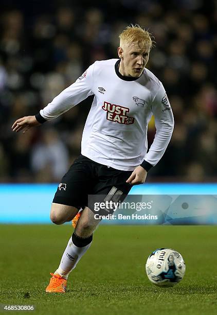 Will Hughes of Derby in action during the Sky Bet Championship match between Derby County and Watford at iPro Stadium on April 3, 2015 in Derby,...