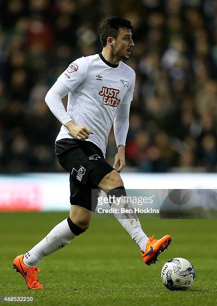 Ryan Shotton of Derby in action during the Sky Bet Championship match between Derby County and Watford at iPro Stadium on April 3, 2015 in Derby,...