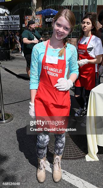 Actress Delaney Raye attends the Los Angeles Mission Easter event at the Los Angeles Mission on April 3, 2015 in Los Angeles, California.