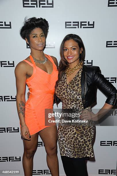 Milly Almodovar and Massy Arias attends Effy Jewelry's 35th anniversary hosted by Adrienne Bailon on February 10, 2014 in New York City.