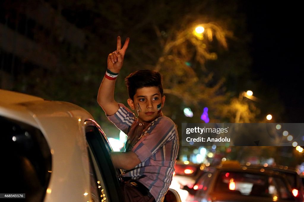 Some Iranians celebrate the framework agreement on nuclear program