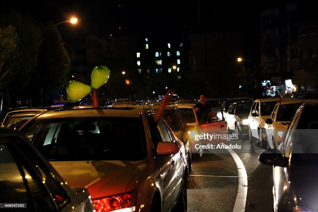 Some Iranians celebrate the framework agreement on nuclear program