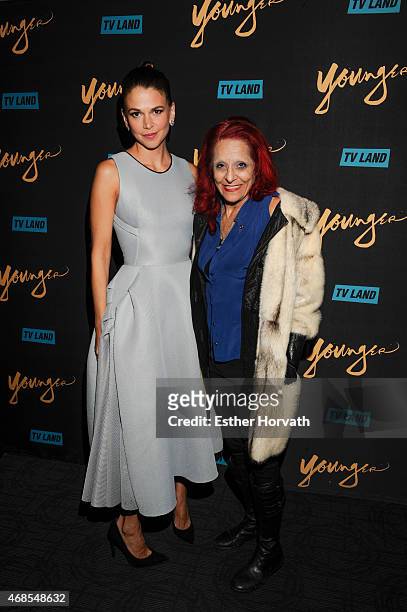 Actress Sutton Foster and Patricia Field attend the premiere of TV Land's "Younger" at Landmark Sunshine Cinema on March 31, 2015 in New York City.