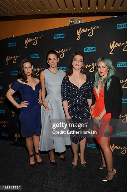 Actresses Miriam Shor, Sutton Foster, Debi Mazar and Hilary Duff attend the premiere of TV Land's "Younger" at Landmark Sunshine Cinema on March 31,...