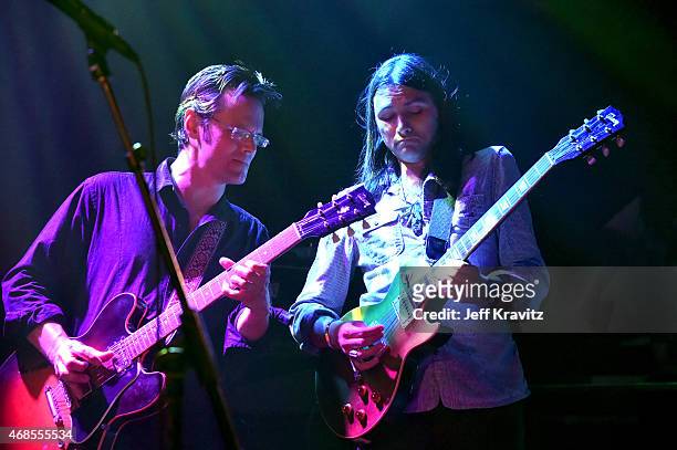 Luther Dickinson and Duane Betts performs at North Mississippi Allstars & Anders Osborne Present N.M.O. At Troubadour on April 1, 2015 in West...