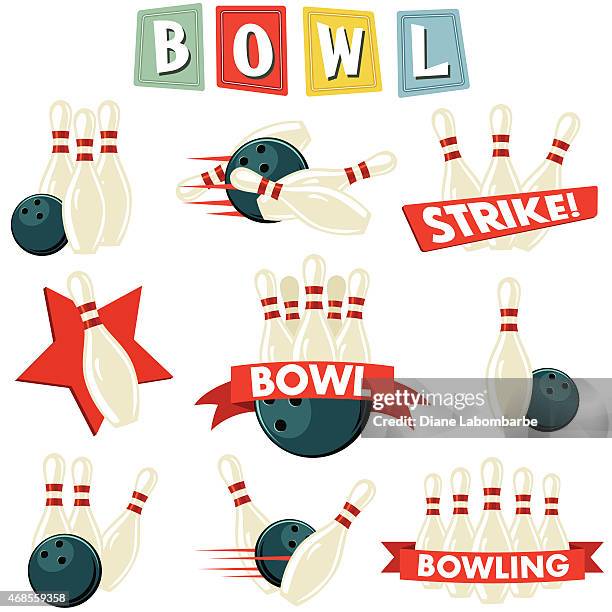 retro bowling ornament set - bowling pin stock illustrations