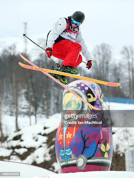 Julia Krass of USA competes during the Women's Slopestyle Skiing during day 4 of the Sochi 2014 Winter Olympics at Rosa Khutor Extreme Park on...