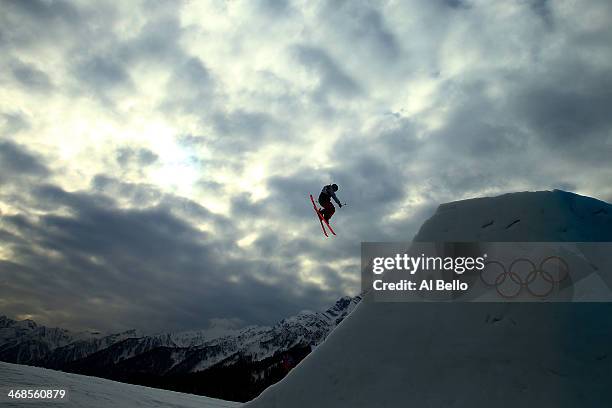 Julia Krass of the United States competes during the Freestyle Skiing Ladies' Ski Slopestyle semi finals at Rosa Khutor Extreme Park on day four of...