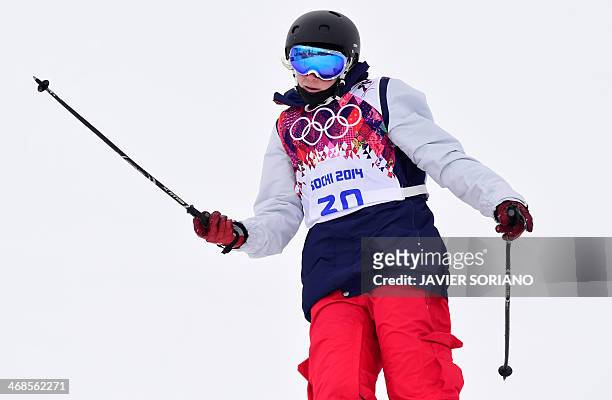 Julia Krass competes in the Women's Freestyle Skiing Slopestyle finals at the Rosa Khutor Extreme Park during the Sochi Winter Olympics on February...