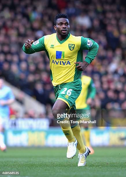 Joseph Yobo of Norwich City during the Barclays Premier League match between Norwich City and Manchester City at Carrow Road on February 8, 2014 in...