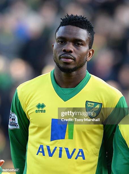 Joseph Yobo of Norwich City during the Barclays Premier League match between Norwich City and Manchester City at Carrow Road on February 8, 2014 in...