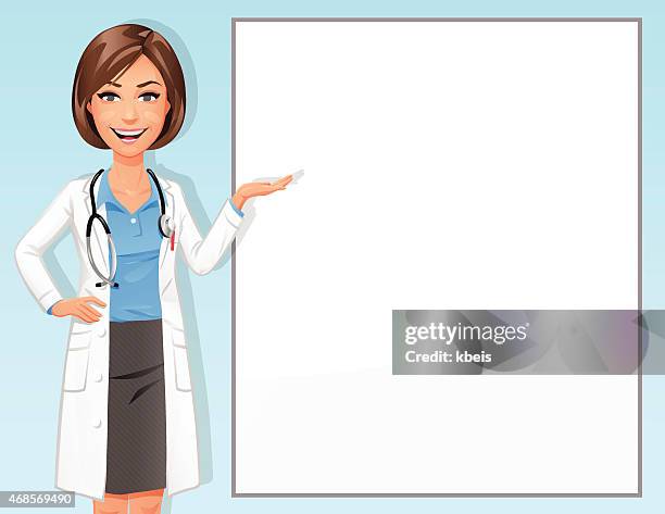 空白記号の前に女性医師 - ワークショップ ホワイトボード点のイラスト素材／クリップアート素材／マンガ素材／アイコン素材