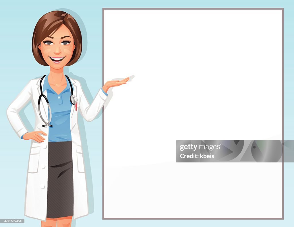 Female Doctor In Front Of Blank Sign