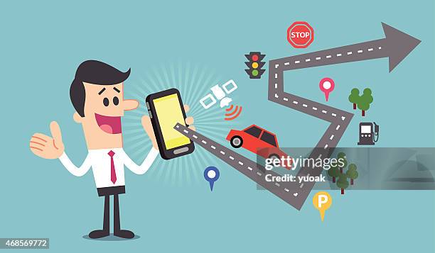 smartphone with navigation - highway intersection stock illustrations