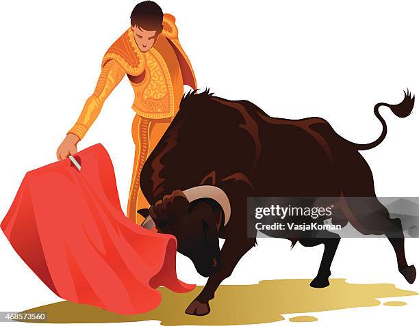 ilustraciones, imágenes clip art, dibujos animados e iconos de stock de toreo con bull y torero - bullfighter