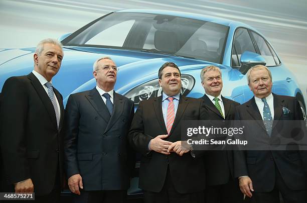 Saxony Governor Stanislaw Tillich, Volkswagen Chairman Martin Winterkorn, German Vice Chancellor and Economy and Energy Minister Sigmar Gabriel,...