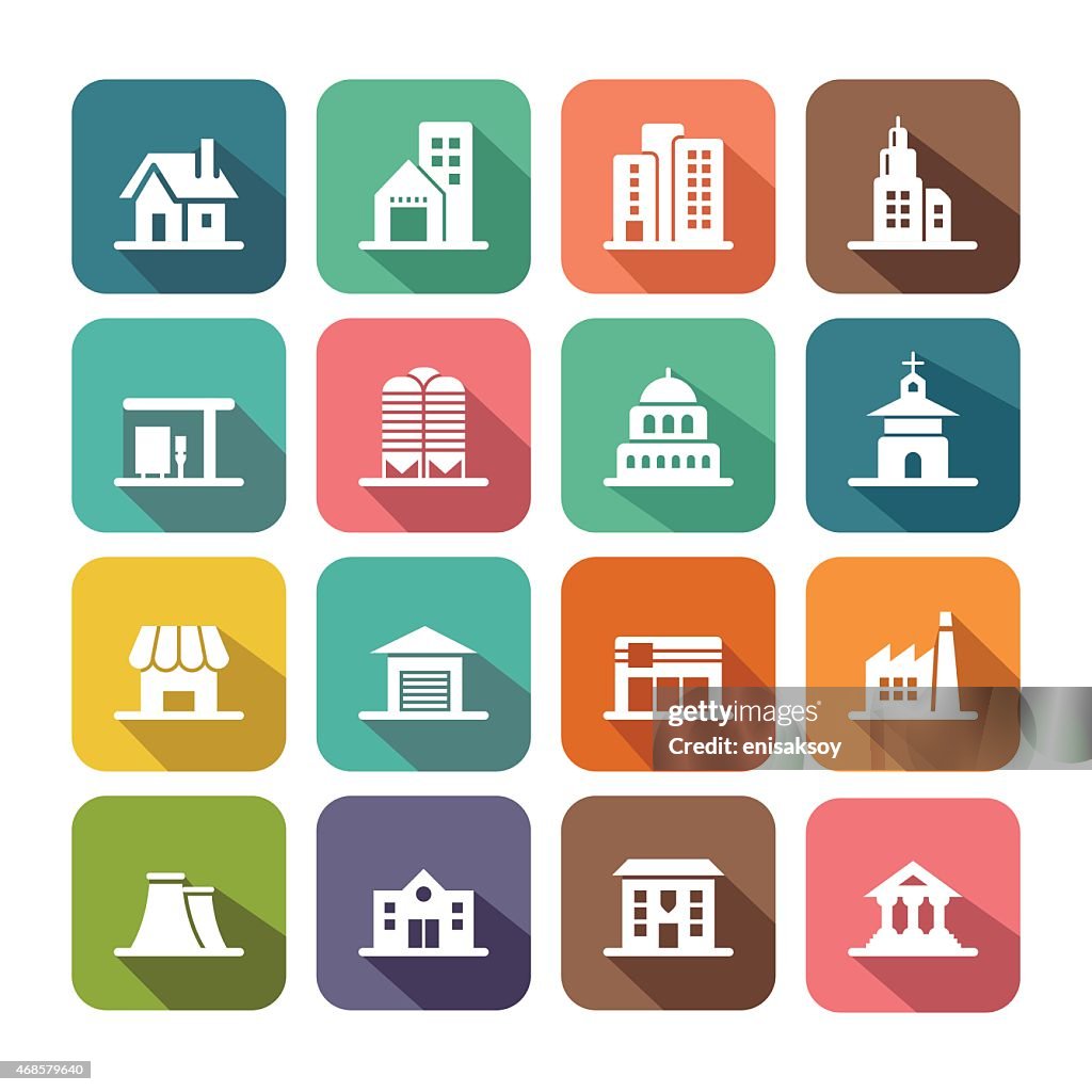 Flat Buildings Icons