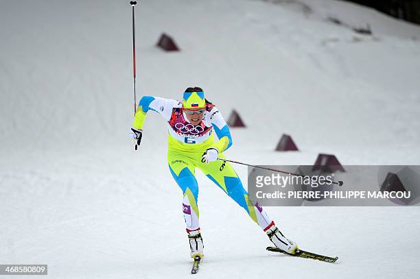 Slovenia's Katja Visnar competes in the Women's Cross-Country Skiing Individual Sprint Free Qualification at the Laura Cross-Country Ski and Biathlon...