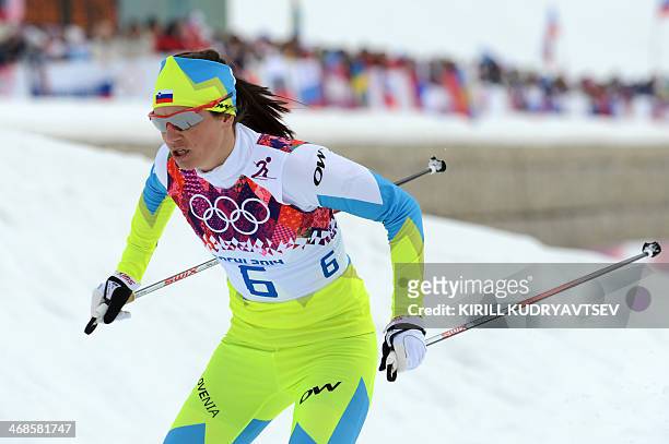 Slovenia's Katja Visnar competes in the Women's Cross-Country Skiing Individual Sprint Free Qualification at the Laura Cross-Country Ski and Biathlon...