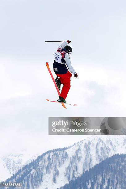 Julia Krass of the United States competes in the Freestyle Skiing Women's Ski Slopestyle Finals on day four of the Sochi 2014 Winter Olympics at Rosa...