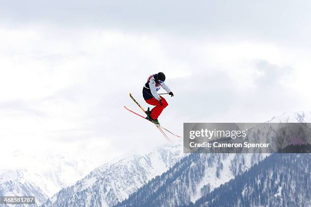 Julia Krass of the United States competes in the Freestyle Skiing Women's Ski Slopestyle Finals on day four of the Sochi 2014 Winter Olympics at Rosa...