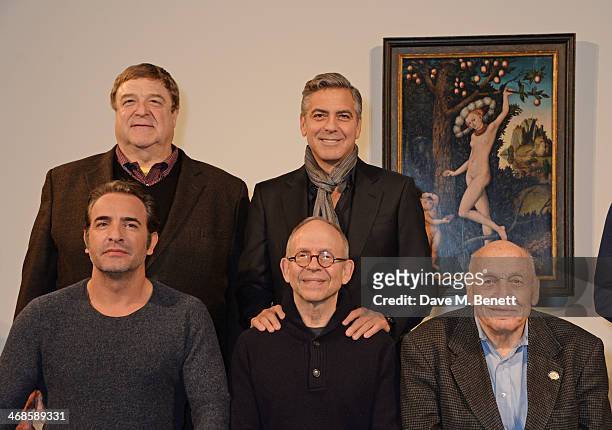 John Goodman, George Clooney, Jean Dujardin, Bob Balaban and real life Monument Man Harry Ettlinger attend a photocall for "The Monuments Men" at The...