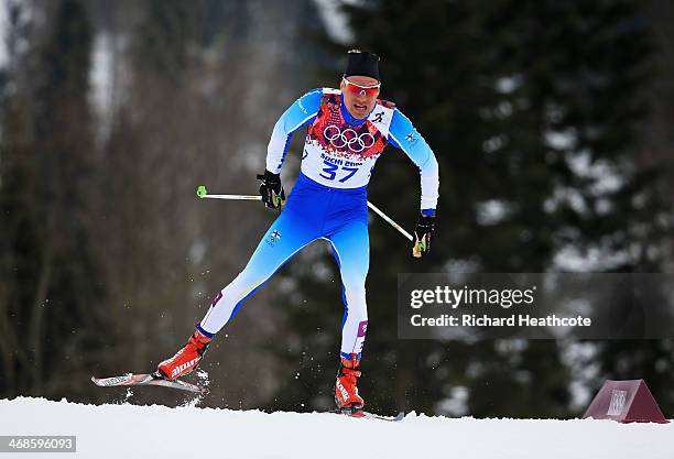 Ville Nousiainen of Finland competes in Qualification of the Men's Sprint Free during day four of the Sochi 2014 Winter Olympics at Laura...