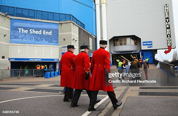 Chelsea pensioners are seen prior to the Barclays Premier League match between Chelsea and Stoke City at Stamford Bridge on April 4, 2015 in London,...