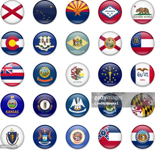 stockillustraties, clipart, cartoons en iconen met usa state button flag collection-part 1 - state flags