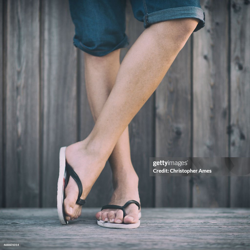 Man's Summer Legs with Flip Flops