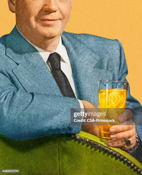 stockillustraties, clipart, cartoons en iconen met man sitting and holding drink - cocktail corporate