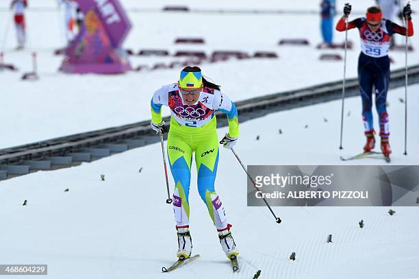 Slovenia's Katja Visnar competes in the Women's Cross-Country Skiing Individual Sprint Free Quarterfinals at the Laura Cross-Country Ski and Biathlon...