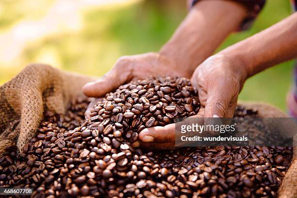 fair trade è meglio l'agricoltura per produrre coffee bean - coffee crop foto e immagini stock