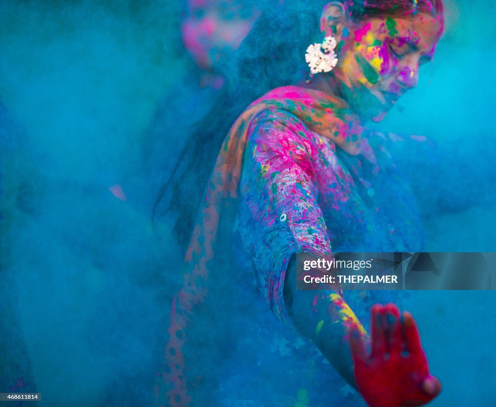 Blue colors during Holi in India