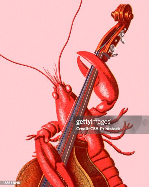 stockillustraties, clipart, cartoons en iconen met lobster playing an upright bass - pop musician