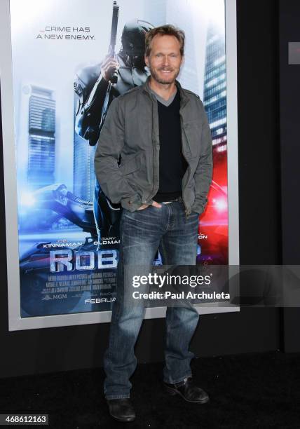 Actor Tom Shanley attends the Los Angeles premiere of "Robocop" on February 10, 2014 in Hollywood, California.