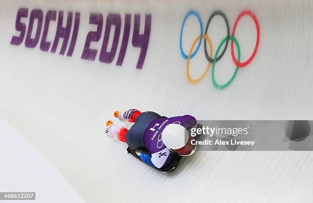 Sungbin Yun of South Korea makes a run during a Men's Skeleton training session on Day 4 of the Sochi 2014 Winter Olympics at the Sanki Sliding...