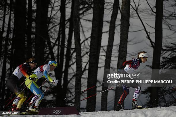 - Germany's Denise Herrmann, Slovenia's Katja Visnar and US Sophie Caldwell compete in the Women's Cross-Country Skiing Individual Sprint Free...