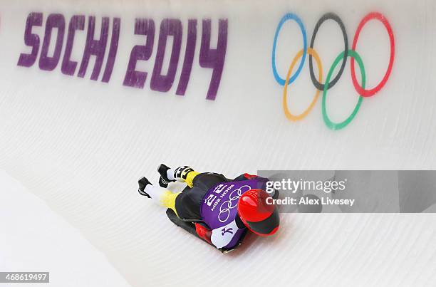 Frank Rommel of Germany makes a run during a Men's Skeleton training session on Day 4 of the Sochi 2014 Winter Olympics at the Sanki Sliding Center...