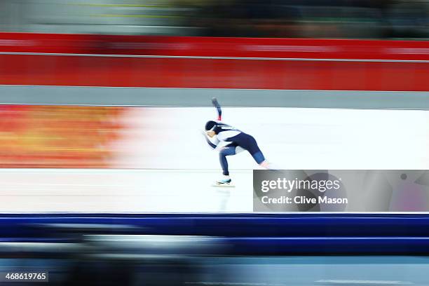 Sang Hwa Lee of South Korea competes during the Women's 500m Race 1 of 2 Speed Skating event during day 4 of the Sochi 2014 Winter Olympics at Adler...