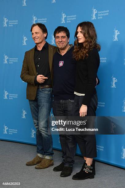 Actor Viggo Mortensen, director Hossein Amini and actress Daisy Bevan attend the 'The Two Faces of January' photocall during 64th Berlinale...