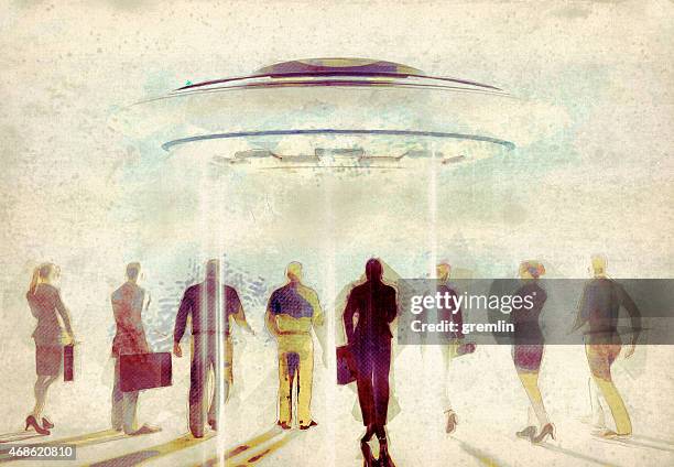 ビジネス人挨拶エイリアン ufo - 風刺 ストックフォトと画像