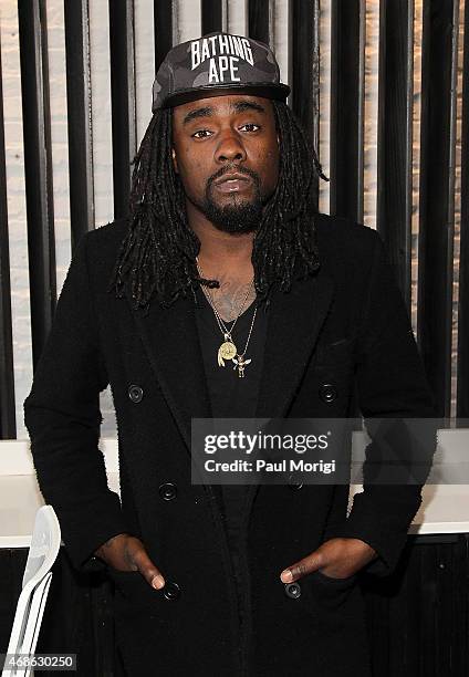 Wale poses for a photo at a post-concert press conference at Events DC presents "Wale: A Concert About Nothing" on April 4, 2015 in Washington, DC.